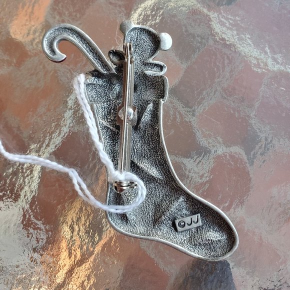 Vintage "JJ" Jonette Jewelry Christmas Stocking Pin - Picture 2 of 2